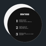 Menu de Casamento Mínimo de Círculo Redondo Negra<br><div class="desc">Este design de cardápio de casamento contemporâneo mostra os cursos da sua refeição de casamento em simples fontes e um design elegante e limpo. Este cardápio sólido do círculo negro certamente se destaca da multidão. Design de tipografia moderna e cardápio para um casamento moderno. Todos os elementos são personalizáveis -...</div>