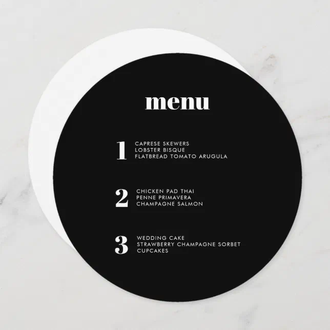 Menu de Casamento Mínimo de Círculo Redondo Negra