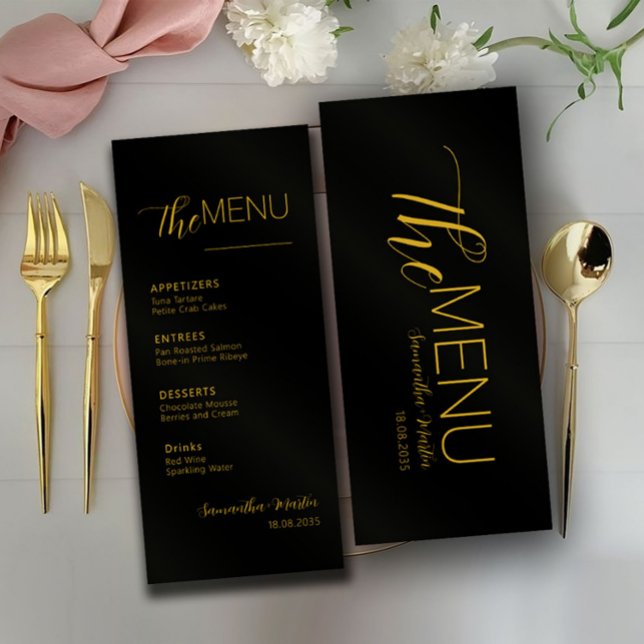 Menu de Casamento Mínimo de Script Dourado Preto (Criador carregado)
