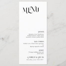 Menu de Casamento Mínimo e Chic Black and Whit