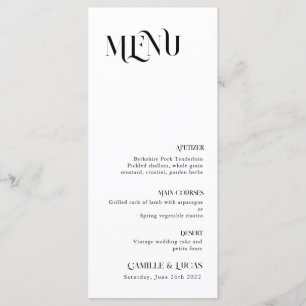 Menu de Casamento Mínimo e Chic Black and Whit