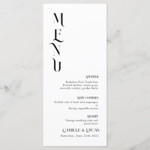 Menu de Casamento Mínimo e Chic Black and Whit