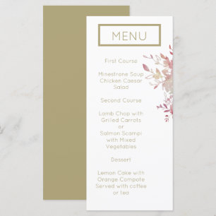 Menu de Casamento Mínimo Moderno Rosa e Dourado