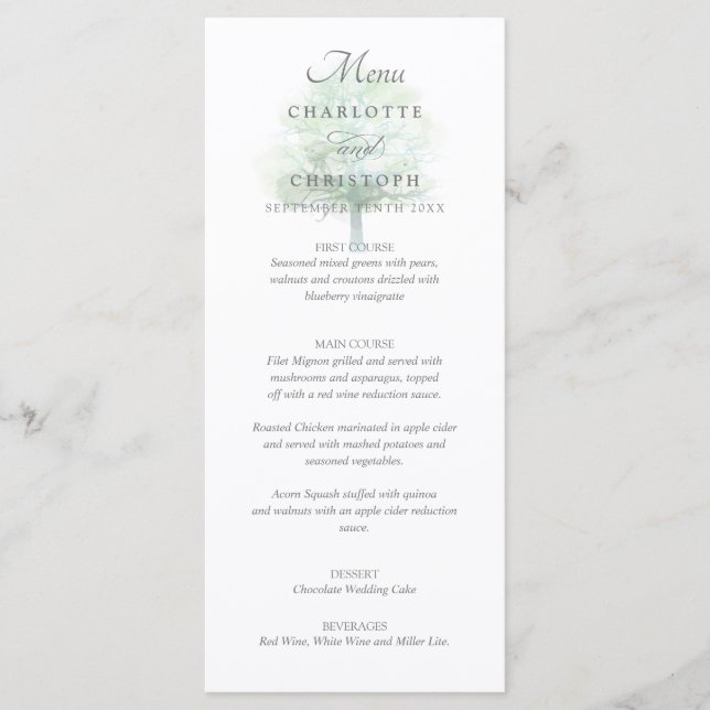 Menu de casamento Misty tree (Frente)