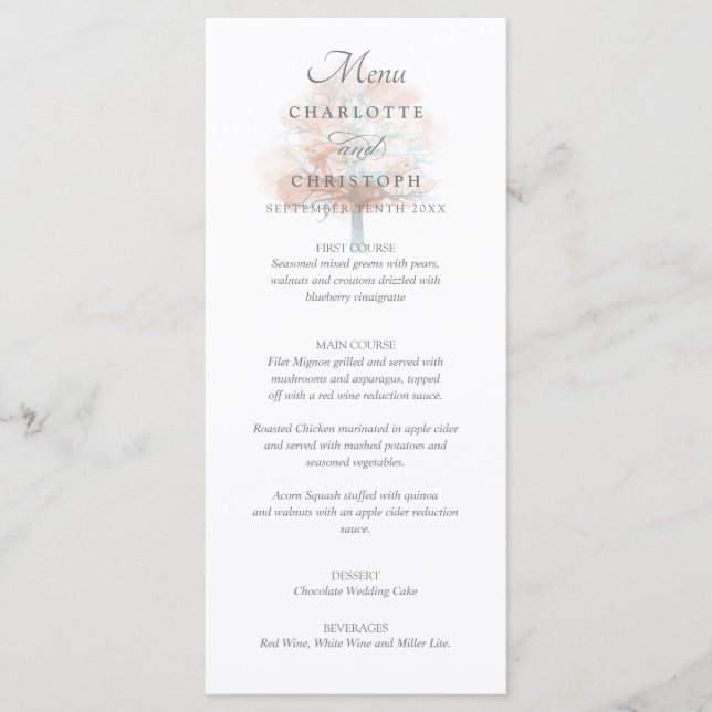 Menu de casamento Misty tree (Frente)