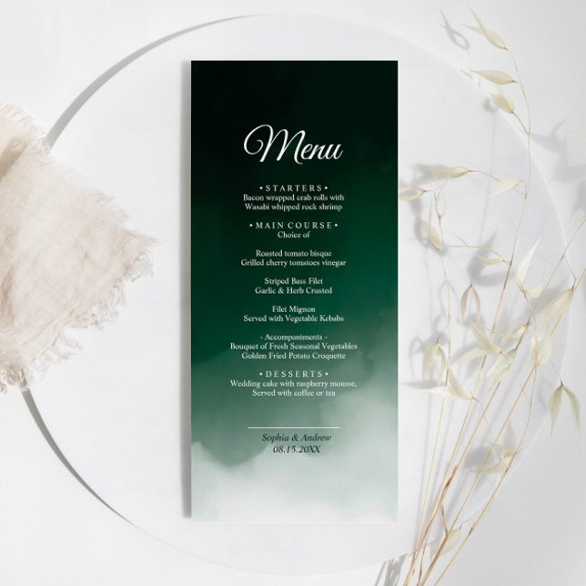 Menu de Casamento Moderno da Cor Verde Escura (Criador carregado)