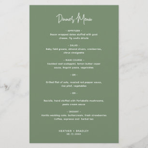 Menu de Casamento Moderno da Sage Verde Minimalist