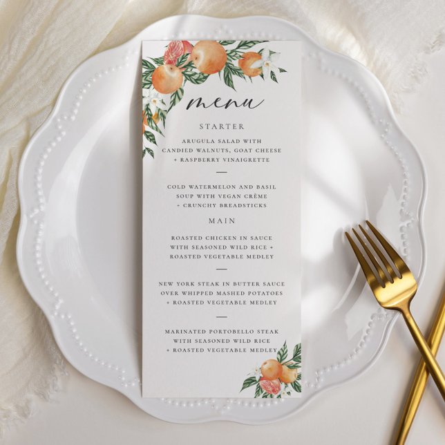 Menu de Casamento Moderno de Citros Botânicos Lara (Criador carregado)