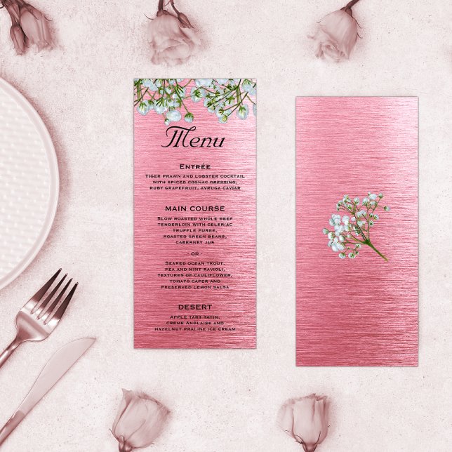 Menu de Casamento Moderno de Metal Rosa (Criador carregado)