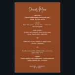 Menu de Casamento Moderno de Terracotta Minimalist<br><div class="desc">Menu de casamento de boho/cobre moderno com um design simples com o cabeçalho em uma tipografia de script elegante e seu menu em uma fonte de sans serif minimalista. Este cardápio chic do casamento funciona bem com qualquer estilo de casamento.</div>