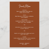 Menu de Casamento Moderno de Terracotta Minimalist