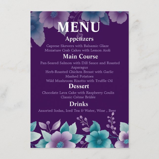 Menu de Casamento Moderno do "Deep Sea Bloom" | Ro (Frente)