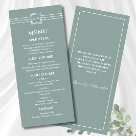 Menu de Casamento Moderno do Monograma Branco Verd