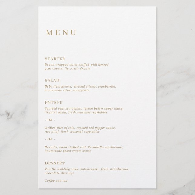 Menu de Casamento Moderno Dourado Minimalista (Frente)