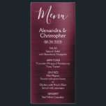 Menu de Casamento Moderno e Elegante de Amoras de<br><div class="desc">Menu de Casamento de Aço Inoxidável Metálico Puro de Amorango Roxo Moderno com Faux. Este moderno Menu Casamento Marsala e White Script pode ser personalizado para incluir os nomes da Noiva e do Horário, a data do casamento e as opções do menu janto do casamento. Este Menu faz parte de...</div>