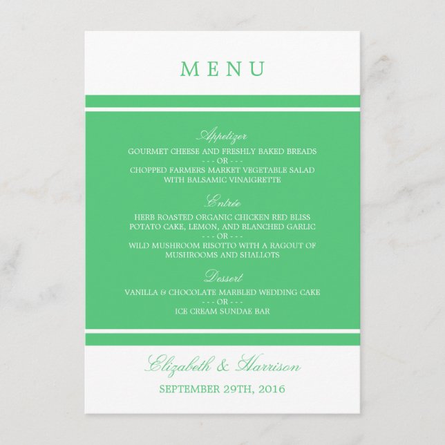 Menu de Casamento Moderno Emerald Green (Frente)