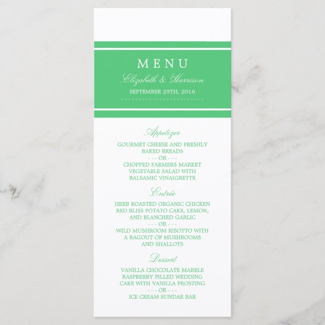 Menu de Casamento Moderno Emerald Green (Frente)