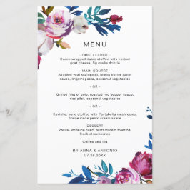 Menu de Casamento Moderno Floral Cor-de-Rosa Elega
