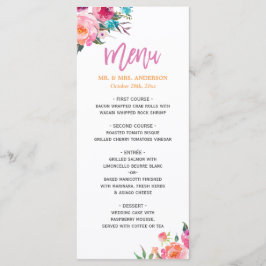 Menu de Casamento Moderno Floral de Linda Aquarela