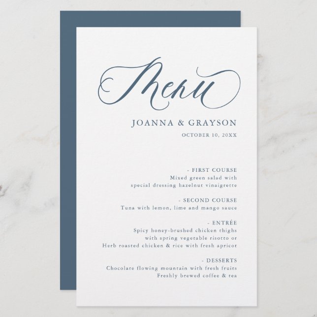 Menu de Casamento Moderno Minimalista Elegante (Frente/Verso)