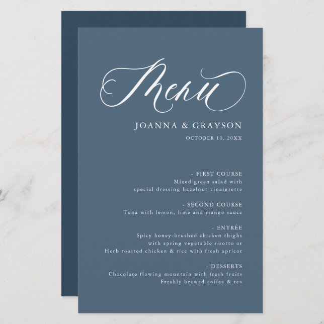 Menu de Casamento Moderno Minimalista Elegante (Frente/Verso)