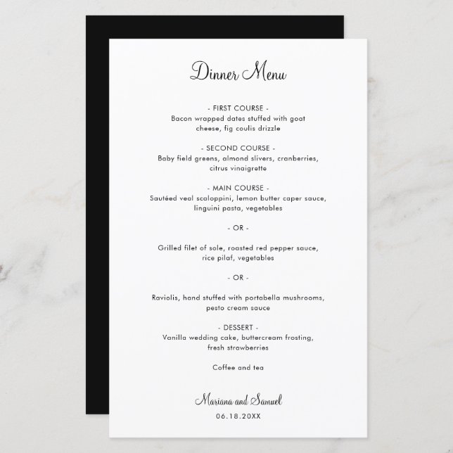 Menu de Casamento Moderno Minimalista Simples (Frente/Verso)