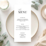 Menu de Casamento Moderno Mínimo Preto e Branco<br><div class="desc">Menu de casamento moderno com design de tipografia minimalista em preto e branco.</div>