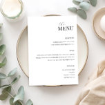 Menu de Casamento Moderno Mínimo Preto e Branco<br><div class="desc">Menu de casamento moderno com design de tipografia minimalista em preto e branco.</div>