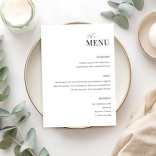 Menu de Casamento Moderno Mínimo Preto e Branco