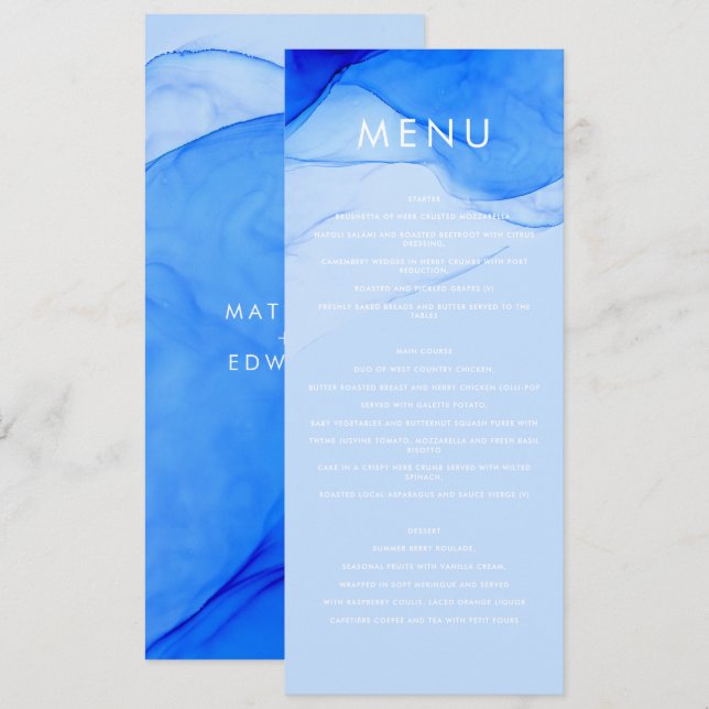 Menu de Casamento Moderno Personalizado com Tinta  (Frente/Verso)