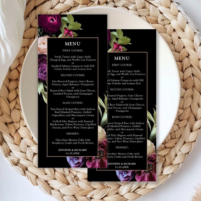 Menu de Casamento Moody Floral Escuro (Criador carregado)