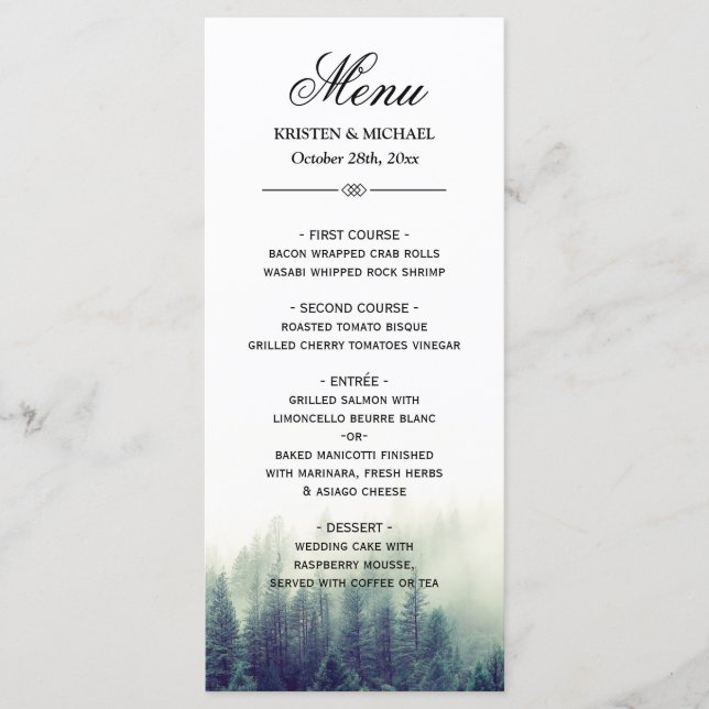 Menu de Casamento Natural da Floresta de Pinheiros (Frente)
