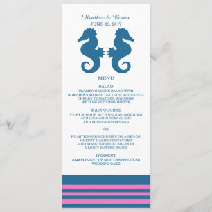 Menu de Casamento Náutico de Cavalo de Mar Azul Ro
