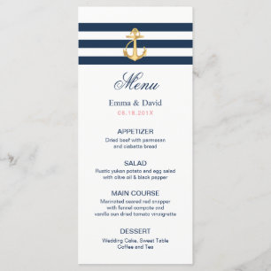 Menu de Casamento Náutico de faixas de Marinho de