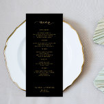 Menu de casamento negro de tipografia simples e el<br><div class="desc">Moody black Trendy minimalista faux gold calliografia personalizada de texto modelo cartão de casamento.</div>