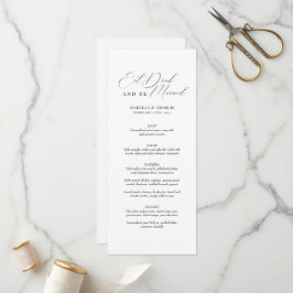Menu de Casamento Negro e Branco da Caligrafia Mod
