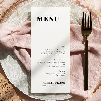 Menu de Casamento Negro e Branco, mínimo e elegant