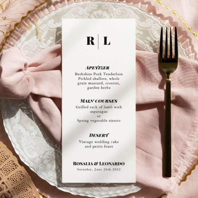 Menu de Casamento Negro e Branco, mínimo e elegant (Criador carregado)