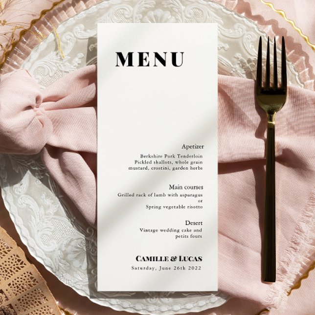 Menu de Casamento Negro e Branco, mínimo e elegant (Criador carregado)