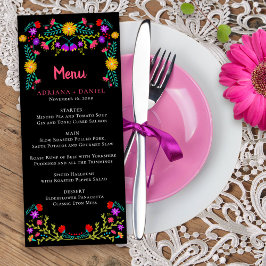 Menu de Casamento Negro Floral do Fiesta Mexicano
