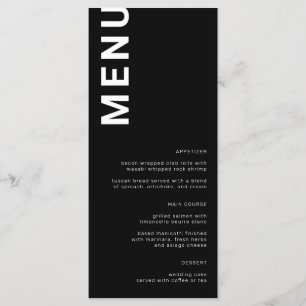 Menu de Casamento Negro Mínimo das Letras Negras