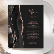 Menu de Casamento Negro Rosa Dourado de Agate Dark