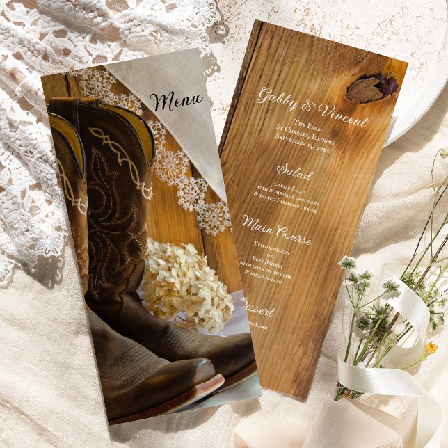 Menu de Casamento Ocidental do Cowboy Boots and La (Criador carregado)