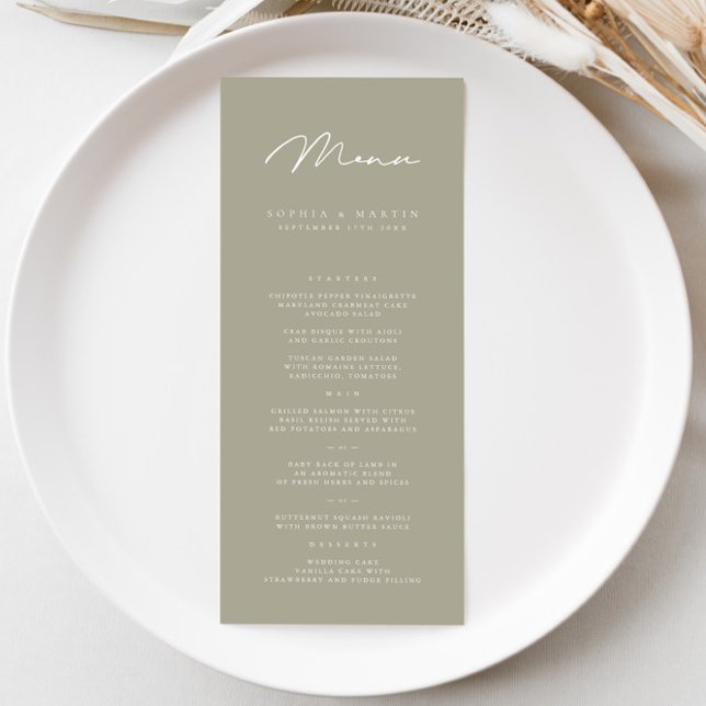 Menu de Casamento Oleícola de Cinzas Minimalistas  (Criador carregado)