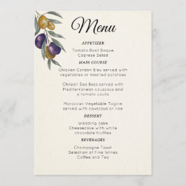 Menu de Casamento Oleícola Elegante Watercolor