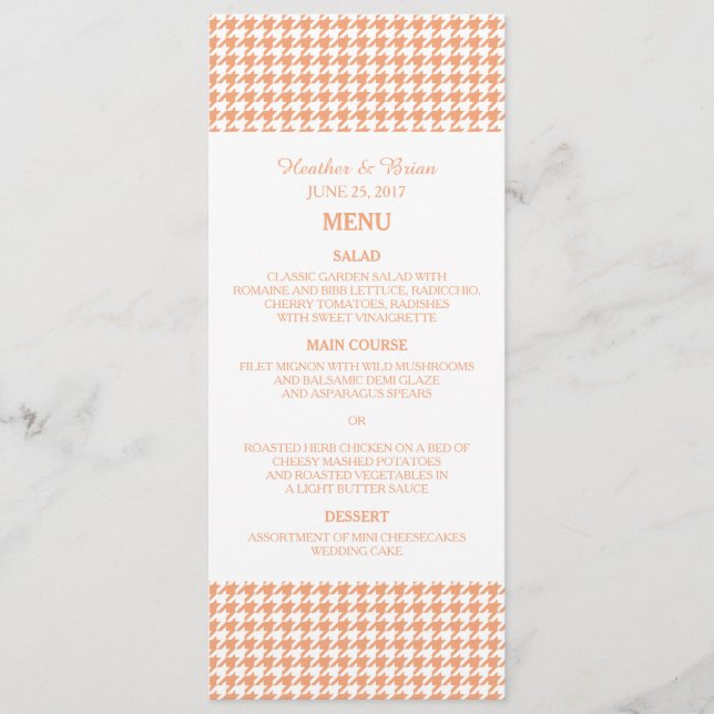 Menu de Casamento Orange Houndstooth (Frente)