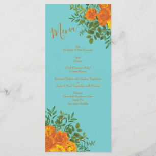 Menu de Casamento Orange & Teal Aqua Peony & Rosa
