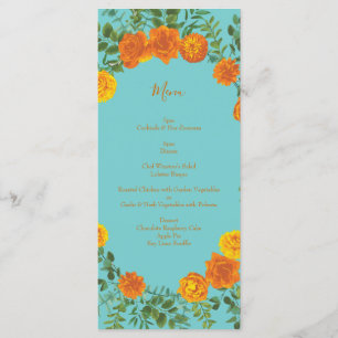 Menu de Casamento Orange & Teal Aqua Peony & Rosa