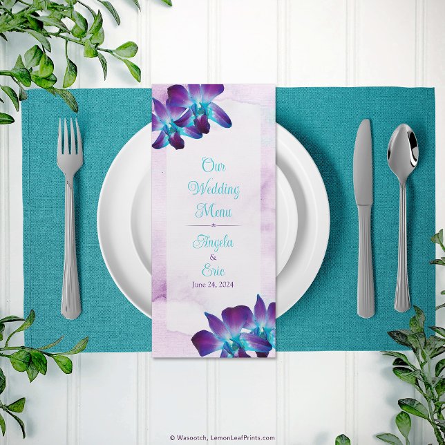 Menu de Casamento Orquídeo de Dendrobium Azul Roxo (Purple Teal Blue Dendrobium Orchid Wedding Menu)