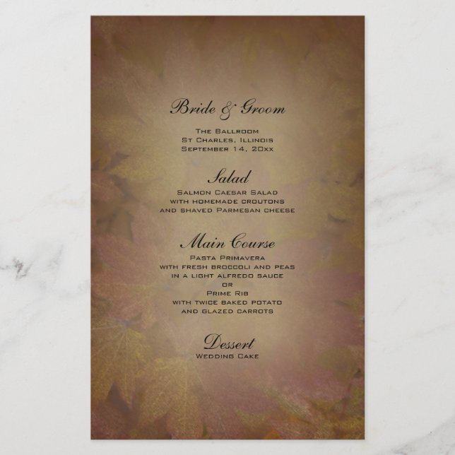 Menu de Casamento outono de Folhas de Mapeamento C (Frente)